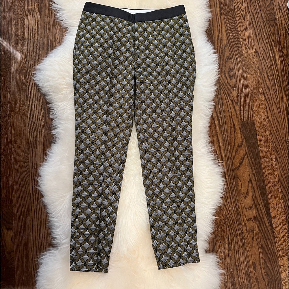Chloe Stora Printed Green Cotton Blend Floral Leaf Design Tapered Pants
